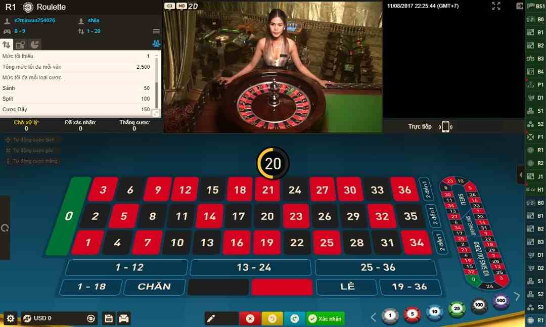 Người chơi tiến hành đặt cược trên bàn cược Roulette online